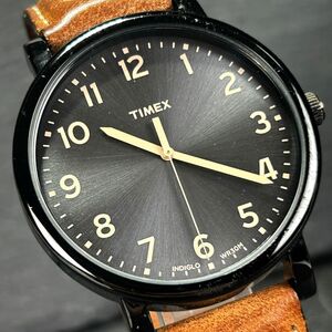 TIMEX タイメックス T2N677 腕時計 クオーツ アナログ ブラック文字盤 レザーベルト ステンレススチール 新品電池交換済み 動作確認済み