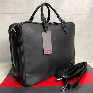 [激レア 美品] TUMI トゥミ 2way サフィアーノレザー 総革 Villa Lago T-Pass メンズ ビジネスバッグ ブリーフケース 斜め掛け A4+PC可 黒