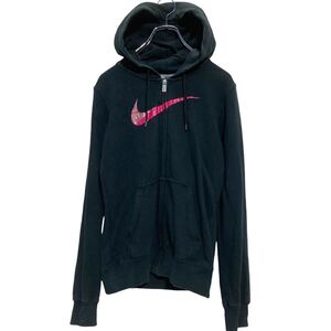 NIKE ジップアップ プリントスウェット トレーナー XS ブラック ナイキ 裏パイル 古着卸 アメリカ仕入 a611-5231