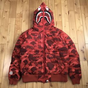 ★XL★ シャーク パーカー ダウンジャケット shark full zip hoodie Down jacket a bathing ape BAPE エイプ ベイプ Red camo 迷彩 sa1075