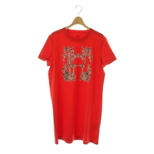 エルメス HERMES Della Cavalleria Tシャツワンピース 半袖 膝丈42 オレンジレッド 4E4530DA /DO ■OS レディース