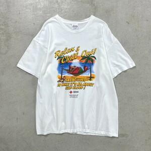 90年代 Relax & Chill Out American Red Cross プリントTシャツ 赤十字 献血 メンズXL