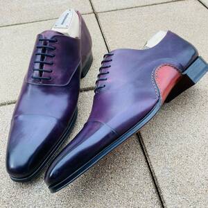 ★極美品★ MAGNANNI マグナーニ 43 約26.5cm革靴 ビジネスシューズ オパンケ製法 ダークパープル 紫 ムラ染め ストレートチップ 内羽根