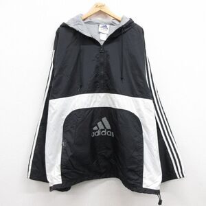 XL/古着 アディダス adidas 長袖 ハーフジップ ナイロン ジャケット パーカー メンズ 90s ビッグロゴ 大きいサイズ ロング丈 黒 ブラック 3