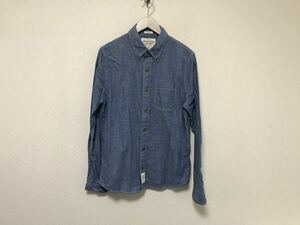 本物アバクロアンドフィッチAbercrombie&Fitchコットンシャンブレーワーク長袖シャツメンズミリタリーアメカジサーフ青ブルーS