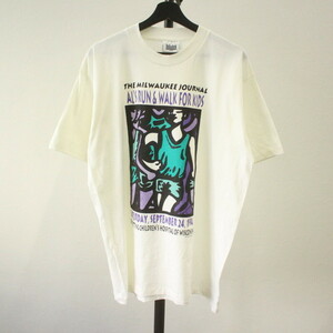 g398 90sビンテージ USA製 Holoubek 半袖プリントTシャツ■1990年代製 表記Lサイズ 白 ホワイト アート アメカジ ストリート 古着 古着卸 