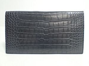 20M59/6K□HERMES エルメス 長財布 メンズ クロコダイル 札入れ シンプル 刻印 美品□