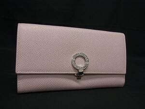 1円 ■極美品■ BVLGARI ブルガリブルガリ レザー 二つ折り 長財布 ウォレット 札入れ 小銭入れ レディース ライトピンク系 BJ6673