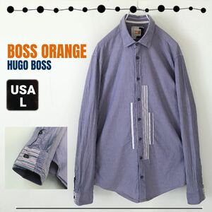 HUGO ORANGE/ヒューゴオレンジ★HUGO BOSS/ヒューゴボス★ヒッコリー長袖シャツ★リメイク風パッチワーク★USAメンズL 