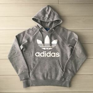 adidas◆アディダスオリジナルス◆裏起毛スウェットパーカー◆スエットグレーS◆トレフォイル◆ストリートビックロゴデカロゴ160cm