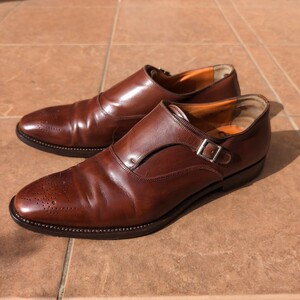 激安　サントーニ　santoni OLD ENGLAND CACAO　イタリア製 size8 27.5cm イタリア購入　シングルモンクストラップ　茶色　