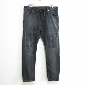 美品 DIESEL ディーゼル NARROT DB-NE リペア加工 切替 ストレート ジョグジーンズ スウェットデニムパンツ W32 ダークグレー ◆