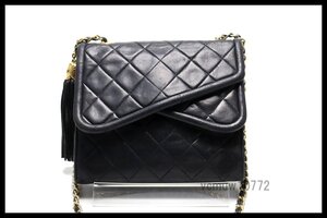 希少美中古■CHANEL 1番台 マトラッセ フリンジ レザー チェーンショルダーバッグ シャネル■1003us31243