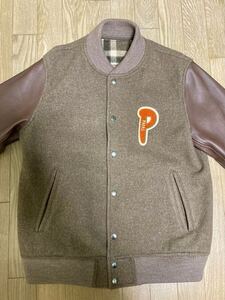 【美品】パパスプラス スタジアムジャンパー 本革×アンゴラ・カシミヤ混紡 サイズＬ　日本製 PAPAS＋ 定価11万円