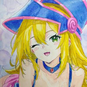 手描きイラスト ブラック・マジシャン・ガール 遊戯王 同人 原画 【水彩】