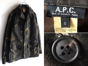 希少 フランス製 90sビンテージ A.P.C. アーペーセー 迷彩 カモフラ コットンモールスキン F2ジャケット ミリタリージャケット S カーキ