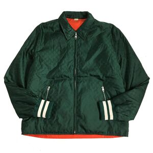 【ドンドン見直し】極美品□21AW グッチ 654831 GGナイロン ジャカード 中綿入 リバーシブル ブルゾンジャケット 緑xオレンジ 46 正規品