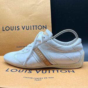 1円 【極上品】 LOUIS VUITTON ルイヴィトン 【王者の風格】 メンズ スニーカー シューズ 靴 LVロゴ サイドライン ホワイト レザー 25相当