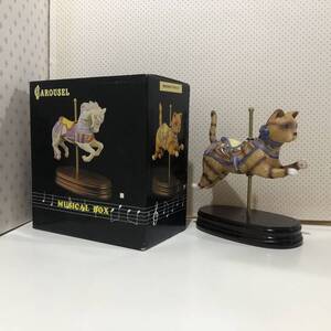 カルーセル メリーゴーランド フィギュア 猫 CAT Carousel Merry go round MUSICAL BOX Vintage Figure アンティーク 箱付属 動作確認済み