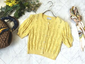 e424★ RED VALENTINO レッド ヴァレンティノ かぎ編み 半袖 ニット カーディガン レモン イエロー レトロライク レディース トップス 黄