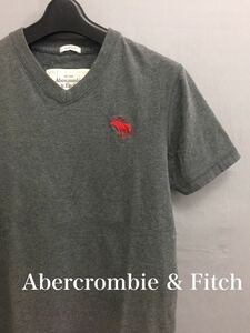 【美品 良品】 アバクロンビーアンドフィッチ Abercrombie &Fitch アイコン Vネック Tシャツ グレー メンズ Sサイズ ～△&