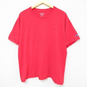 【50%OFF】L/古着 チャンピオン Champion 半袖 ブランド Tシャツ メンズ ワンポイントロゴ コットン クルーネック 赤 レッド 23jul21 5OF