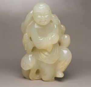 ▽鴻▽ 和田玉製 細密彫 童子 置物 古賞物 中国古玩 中国古美術