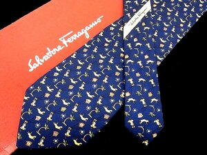 ♪今週の特売980円～♪1339♪状態並品【Ferragamo】フェラガモ【猿 犬 動物 太陽 ヤシの木 柄】ネクタイ♪