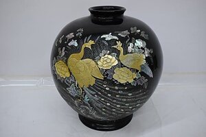 螺鈿細工 青貝細工 花瓶 壷 壺 花器 螺鈿工芸 中国美術 高さ51cm 細密彫刻 漆塗 骨董品 美術品 古美術 時代品 古玩★11256