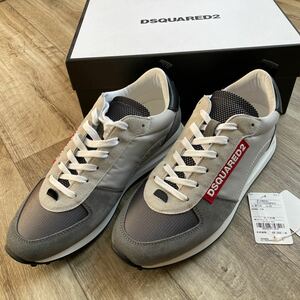 新品 グレー 42 27cm DSQUARED2 ディースクエアード レースアップ スニーカー SNEAKERS ロゴ レザー シューズ ディースク ランニング 26