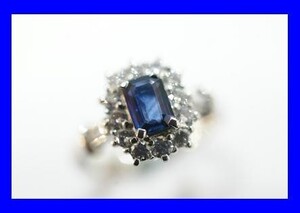 ○新品同様 プラチナ Pt900 サファイア 0.42ct ダイヤ 0.42ct 指輪 リング 4.1g RCC3