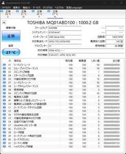 1TB 2.5インチHDD TOSHIBA MQ01ABD100 : 1000.2 GB