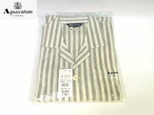 ◆未使用・訳あり◆Aquascutum/アクアスキュータム◆パジャマ 長袖 長ズボン◆茶/緑/ストライプ◆Sサイズ◆身長：155～165cm◆綿100％◆