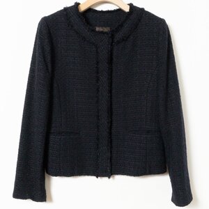 Demi Luxe BEAMS デミルクス ビームス ノーカラージャケット ネイビー 紺 38 卒業式 入学式 毛 裏付き セレモニーフリンジ オケージョン