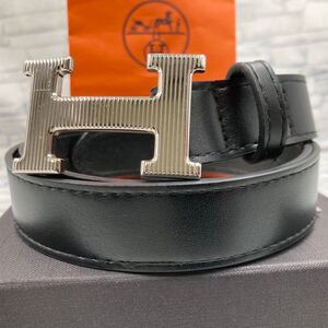 【美品/鑑定済】HERMES エルメス ベルト コンスタンス Hバックル ストリエ リバーシブル レザー ブラック 黒 ビジネス メンズ 3センチ幅