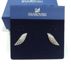 【美品】SWAROVSKI スワロフスキー ピアス シルバー クリア クリスタル 白鳥 羽モチーフ 羽 フェザー スワロ アクセサリー【送料無料】