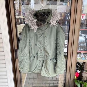 訳あり ALPHA INDUSTRIES アルファ インダストリーズ N-3B ジャケット ミリタリー USA製 カーキ Lサイズ 80s 90s 王道アメカジ 暖かい