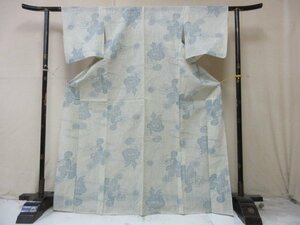 1円 中古 麻 リネン 着物 小紋 アンティーク 夏物 和装 和服 アンティーク 大正ロマン 流水 牡丹 単衣 身丈157cm 裄65cm【夢職】★★★