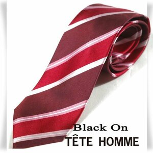 新品1円～★Black On TETE HOMME テットオム シルク絹100% ネクタイ 織柄 ストライプ ボルドー 正規店本物◆8028◆