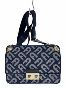 FURLA◆ショルダーバッグ/キャンバス/IDG/デニム/ロゴ/ゴールド金具