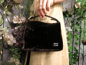 超美品●FENDI フェンディ●FF金具●ベロア カーフ レザー 本革●ハンド バッグ●ブラウン●シルバー金具●腕掛け●ヴィンテージ●Js52741