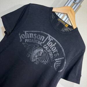 X095■Johnson Motorsジョンソンモータース★USA製★黒/両面ロゴ★Tシャツ■US S