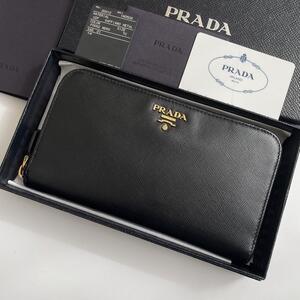 【極美品★付属品完備】PRADA プラダ 長財布 サフィアーノレザー ラウンドファスナー ゴールド金具 黒 ブラック 1M0506