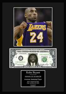 限定!Kobe Bryant/コービー・ブライアント/NBA/レイカーズ/Lakers/バスケ/本物USA1ドル札フレーム証明書付き/カラー/4