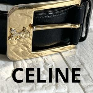 CELINE セリーヌ　馬車　ベルト　メンズ　黒　ブラック　ゴールド