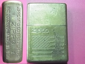 ZIPPO　ライター　中古品　アメリカ国旗・自由の女神　ゴールド色