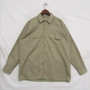 サイズ L ディッキーズ ワーク ボックス シャツ 長袖 カーキ コットン ポリエステル Dickies 古着 1AU2886