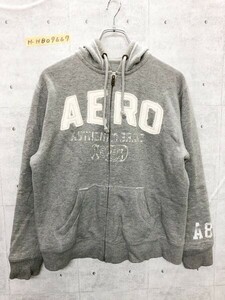 AEROPOSTALE エアロポステール メンズ ロゴワッペン ジップパーカー S グレー 綿ポリエステル