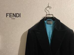 ◯ イタリア製 FENDI ベロア テーラード ジャケット / フェンディ ピークド ラペル シングル ブラック 黒 44 Ladies #Sirchive