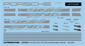 LB Production LB24911：タミヤ 1/24 ポルシェ 911 GT3 RS (992)用 銀色カスタムデカール 水転写デカールLB24911銀色